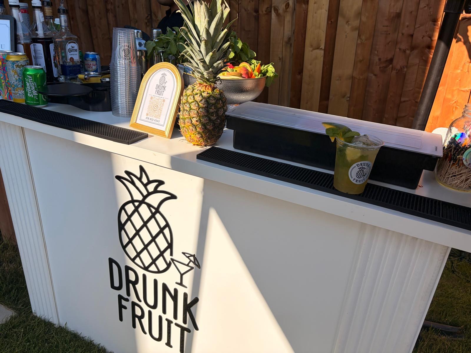 Our white mobile bar, set for a backyard event